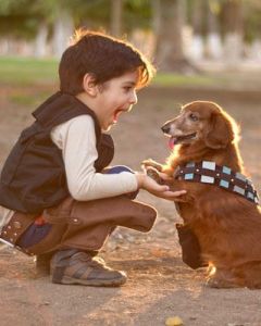 Now that costume set up is adorable. I mean who can't love this picture with this little boy as Han and his dog as Chewie.