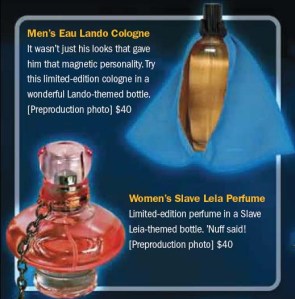 Not sure if the Star Wars saga is a great franchise to have its own perfume line. Still, love how they accessorize the bottles.