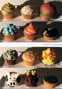 Now these cupcakes make it more apparent on which one is which. Too bad District 12 just gets black icing.