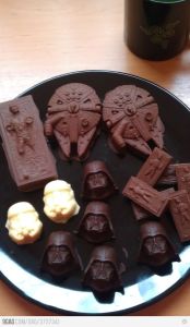 Now these consist of Darth Vader, the Millennium Falcon, a Stormtrooper, and Han Solo in carbonite. You might have to buy the molds, but these look awesome.