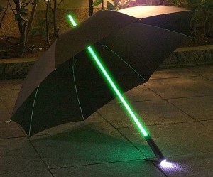 Not sure what to think about this. To me, I don't think you're supposed to have a lightsaber umbrella. Probably because I've seen people dismembered by them in the Star Wars movies.