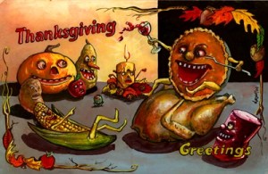 Is it just me or does anyone think the pumpkin pie had too much wine? Also, why is almost everything in this picture have such freaky faces?