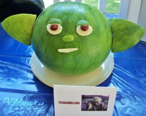 Yoda melon it is. Green with attributes it has. Almost exact likeness, it might have.
