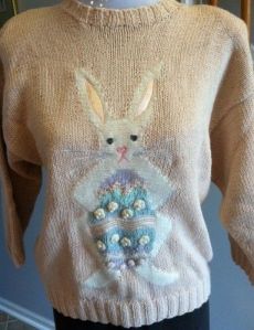 For some reason, that bunny looks a little sad as if Easter is a day of dread. Still, I think the egg is pretty.