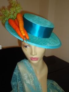 This seems to be an easy Easter bonnet look as you see. Just add carrots to a porkpie hat and you're good to go.