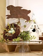 This includes a leaping bunny, a bird's nest, and a birdhouse. Guaranteed to make a nice centerpiece.