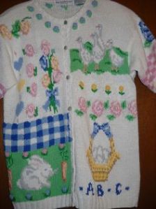 This one has geese in the top right corner. Yet, it's trimmed with blue gingham and pink roses.