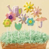 Includes a watering can and umbrella. Still, they have to be on sticks and on Easter grass.