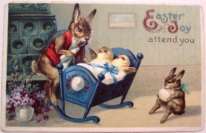 Apparently, some little bunny isn't happy with his new adopted siblings getting all the attention. Definitely not basking in any Easter joy here.