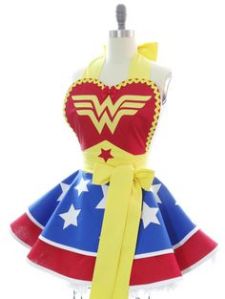 This is a Wonder Woman apron. However, as pretty it is, I'd be afraid to wear it in the kitchen.