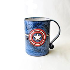 Yes, this is a patriotic coffee mug for a patriotic superhero. Let's hope Cap's brand is still around.
