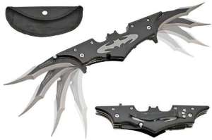 The batarang is one of Batman's signature weapons. However, just because he throws his, doesn't mean you should throw yours. Seriously, fold up knives aren't toys.