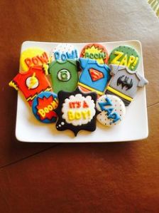 Consists of the Flash, Green Lantern, Superman, and Batman. Still, these cookies are adorable.
