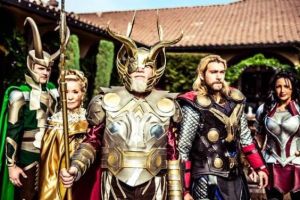 This is the Asgardian family. In mythology, Loki is Thor's step-uncle and Sif is his wife. However, Sif doesn't get much characterization though.