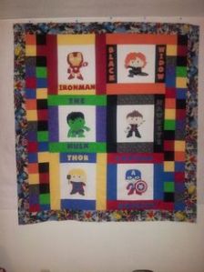 It's a rather colorful Avengers quilt. Still, these little Avengers are so adorable.