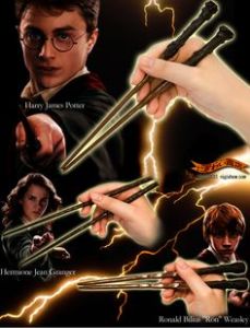 Made in Japan, by the way, which explains a lot. And I thought lightsaber chopsticks were crazy. I mean wands are for magic, not eating utensils.