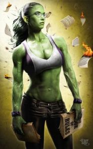 As Jennifer Walters, she's a cousin of Bruce Banner and only has a milder form of his condition. So when she's in Hulk mode, she retains most of her personality. But that doesn't stop her from becoming a force to be reckoned with if enraged.