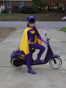 Here she is on her own little bat bike. So young yet so grown up.
