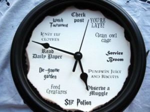 I know it's not a Weasley clock. But this one does help you know what you should do by the hour.