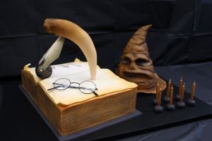 Which Harry stabbed with a basilisk fang. He did this after killing the basilisk with the Sword of Gryffindor he pulled out of the Sorting Hat.