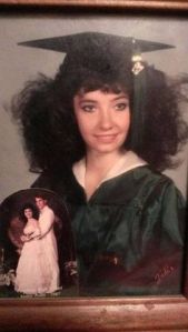 Yes, 1980s hair and a square cap don't go well together. And yes, this looks pretty awkward indeed.