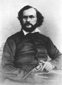 Samuel Colt's use of interchangeable parts allowed him to become one of the first to exploit the assembly line and make the revolver's mass production commercially viable. However, he was also a pioneer in mass marketing, advertising and product placement. It's said that for its first 25 years, his company produced over 400,000 of his trademark revolvers. Kind of makes me cringe.