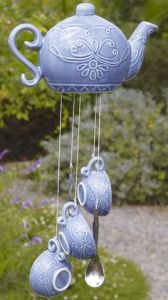 This one is a wind chime of a teapot with tea cups. But the best part about this one is that it's purple.
