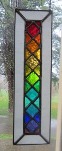Kind of reminds you of as stained glass rainbow window. Like the squares.
