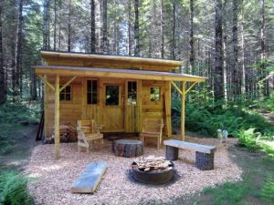 Yes, it looks like a small, quirky cabin. And it has tree furniture to go with it.