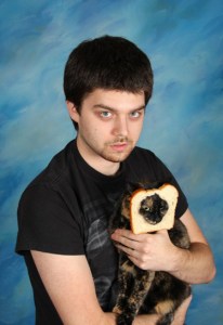 Yes, this guy has a cat going through a slice of bread. And yes, he seems like he could give you the creeps.