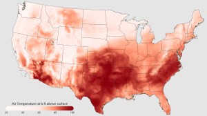 Here's a map of the US during a heat wave it experienced in 2011. Seems like Texas is a real red state in this like hotter than hell. And that state's politicians aren't known for their climate advocacy. Quite the opposite.
