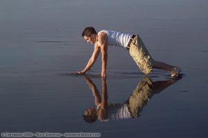 Well, maybe he's crawling, not crunching. And I'm sure he's not on water. Still, not sure how this picture makes any sense.