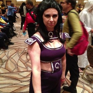 I know it looks like a mix of harem attire and TRON. But I have no idea what Star Trek's costume designer was on during the 1960s.