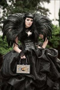 Man, that's a big dress. Wonder if she could get it through the door. Like the feathers though.