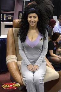 She's half-Betazoid with empathetic abilities as well as detect lies and helps give Picard the edge in negotiations (by usually stating the obvious). Usually functions on the show as the damsel in distress and therapist.