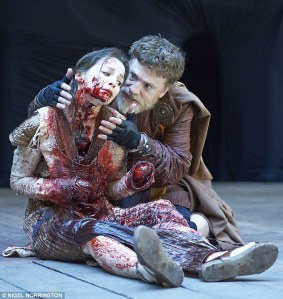 Titus Andronicus: "Is dear Lavinia, dearer than my soul./Had I but seen thy picture in this plight/It would have madded me: what shall I do/Now I behold thy lively body so?/Thou hast no hands, to wipe away thy tears: /Nor tongue, to tell me who hath martyr'd thee: /Thy husband he is dead: and for his death /Thy brothers are condemn'd, and dead by this." - Act III, Scene 1