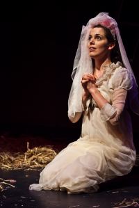 "I had rather see a wren hawk at a fly/Than this decision. Ev’ry blow that falls/Threats a brave life, each stroke laments/The place whereon it falls, and sounds more like/A bell than blade. I will stay here,/It is enough my hearing shall be punish’d/With what shall happen—’gainst the which there is/No deafing—but to hear, not taint mine eye/With dread sights it may shun." - Act V, Scene 3. Not sure if she likes both of these guys or neither or just doesn't want two guys fighting to the death over her.