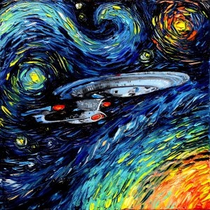 This is a Star Trek rendition of Van Gogh's Starry Night. Notice it's in space and not in a town. Yet, it's clever.