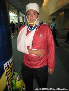 He's just been seriously injured by aliens and has been treated in sick bay. So it's no fuss.