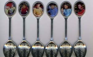 Each character has his or her own spoon except Chekov and Sulu. For they have to share. I don't have any logical explanation for this either.