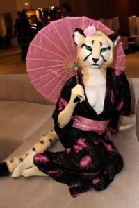 However, this leopard doesn't really seem content. Also has blond hair for some reason.