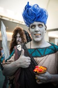 Okay, that cup is filled with gummi worms for flames. But still, don't touch his awesome blue hair.