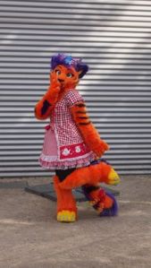 She's just minding her own business. Not sure about the girly dress though.