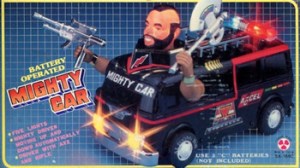 Okay, that looks like something coming from Sid's place. You know that weird kid from Toy Story? It's like they put Mr. T's head and arms on a police van. Freaky.