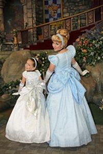 However, the girl's Cinderella ball gown is closer to the original movie. Despite what you see on merchandise, Cinderella is a strawberry blond and wore a silver ball gown. Not a blonde who were blue.