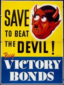 And the devil here is Adolf Hitler. Here he's even red with horns and pointy ears.