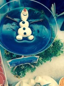 Here he is lying in jello in a fantasy of lying in water. Doesn't seem to know that by summer, he'll be melted and evaporated by that point. Because he's made of snow.