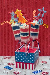 These have red and blue cake layers wit h icing as well as shooting star cookies on the top. I'm sure any American kid will like these.