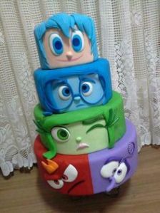 This is an Inside Out cake. And it seems that Fear and Anger have to share a tier.