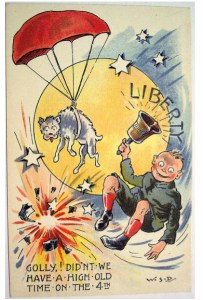 From Babble: "I would like to know how the dog ended up wearing a parachute. The bell and the fireworks, they make sense. The dog? Not so much."